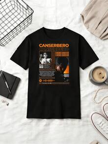 Rapper  Orange Tone Retro Poster Fan Cotton Summer Short Sleeve T-Shirt - Black - View 6