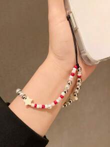 Simple Mixed-Color Beaded Star-Shaped Mobile Phone Chain. Mobile Phone Case Hanging Rope Is A Portable Anti-Loss Hand Rope. It Is Suitable As A Mobile Phone Pendant Or Mobile Phone Chain For Birthdays, Festivals, And As A Gift For Mothers, Family Members, And Friends. - Multicolor - View 3