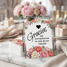 50入西班牙文「Gracias」感謝吊牌，300g花卉卡紙，適用婚禮禮物、派對、新娘婚前派對、週年慶祝（僅卡片，不含繩子） - A - 查看 3