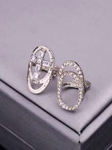 Minimalist Chic Finger Nail Ring, New Rhinestone Cross Design Nail Jewelry For Women, Suitable For Party, Banquet, Vacation Wear, Gift - Multicolor - View 4