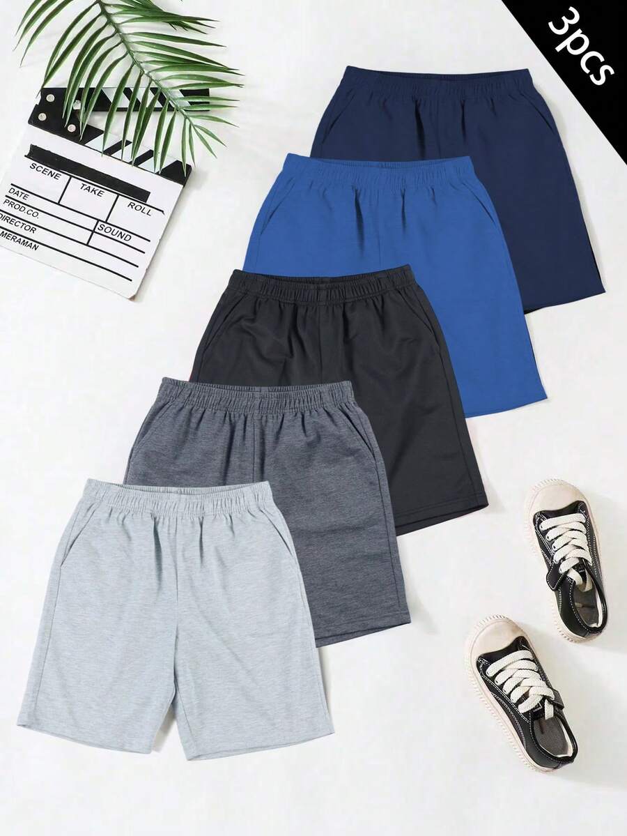 3件組男童4-7歲寬鬆口袋戶外休閒短褲，運動風，春夏秋返校穿搭 - 彩色 - 查看 1