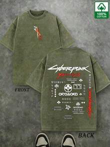 High-Quality 230g Washed Pure Cotton T-Shirt, GLEC Japanese Cartoon/Anime Style, Y2K Cyberpunk Aesthetic, Simple And Versatile, Suitable For All Seasons.Retro Street Style, Adorned With Retro Letter Prints, Suitable For Men To Wear Year-Round.Loose, Soft, And Comfortable Black Casual T-Shirt With Moderate Thickness, Suitable For Both Men And Women.Perfect For Everyday Wear, And Also An Ideal Gift For Friends And Family, Back-To-School Season, New Year's, St. Patrick's Day, And Spring.Summer Outfits For Womengraphic Tees - 軍綠色 - 查看 12