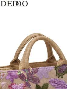 Dedoo New Fashionable Sequin Striped Large Canvas Tote Bag, Large Embroidered Handbag, Best Mother's Day Gift - Multicolor - View 5