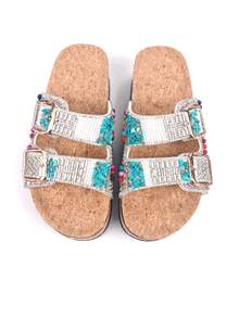 roulvxiang Giày sandal đế xuồng đính kim sa hình thoi kiểu dáng thường ngày dành cho nữ, thích hợp mang ở nhà, đi nghỉ mát và hoạt động ngoài trời. - trắng - Xem 5