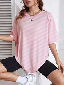 Camiseta de cuello redondo y hombros caídos - Rosa 3 - Ver 4