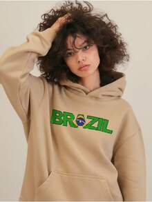Blusa Moletom  Brasil Moda Copa Seleção Brasileira Canguru 3556 FLUXO FX - Caqui - Visão 5