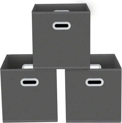 Yunkeeeper Storage Bins Cubes, Fabric Cube Organizer With Handle, Foldable Cube Bins For Cloth Or Accessary Storage, 11x11x11, Set Of 3,(Gray)
