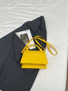Solid Color Pleated Edge Handbag, Flap Crossbody Bag, Retro Floral Pattern Women Bag - Yellow - View 2