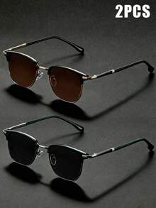 2 pares de gafas de sol unisex con diseño de líneas multifuncionales, protección UV400, estilo de moda clásico para uso diario - Película negra + película de té - Ver 6