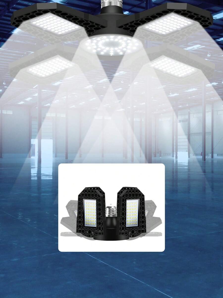 CanLing LED 車庫燈泡 E26/E27 UFO 高棚燈 110/220V 可變形可折疊 4扇葉 停車場 室內籃球場 工作室 棚屋 吊燈 工業工廠 店鋪 地下室 商業天花板照明 無閃爍 護眼 AC100-277V