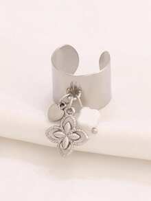1 chiếc mặt dây chuyền hình cỏ bốn lá bằng thép không gỉ, kiểu dáng hở, mặt dây chuyền hình trái tim đính ngọc trai, nhẫn tròn thời trang dành cho nữ. - nhẫn - Xem 8