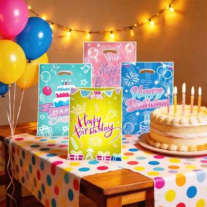 50pcs Birthday Party Theme Gift Bags, Birthday Party Supplies, Baby Shower Party Decorations, Adult Party Favor Bags, Reusable Tote Bags With "Happy Birthday" Print On Both Sides, Suitable For Family, Baby, Friends, Gift Giving