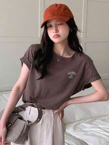 Camiseta con gráfico de letra - Café integral - Ver 9