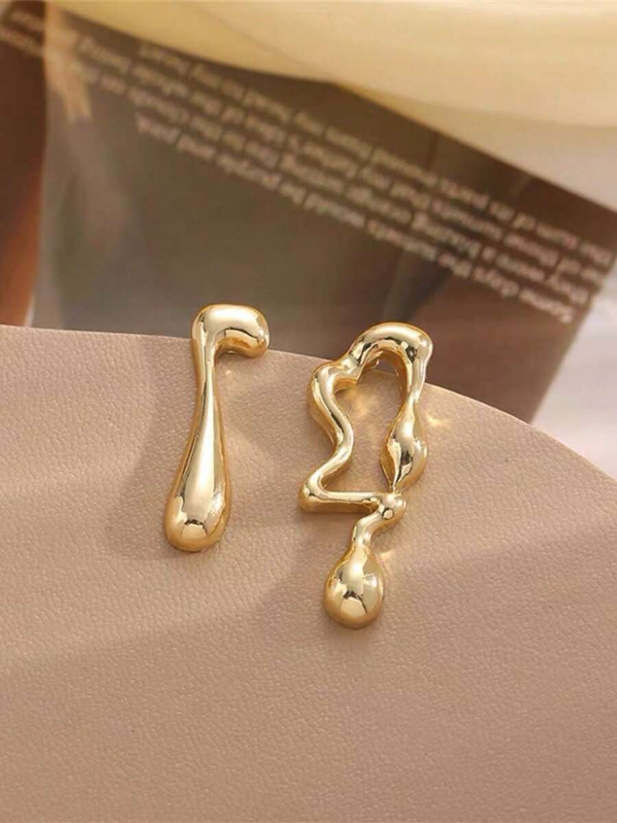 1 Đôi bông tai đinh tán hình học bất đối xứng, sang trọng và thời trang, phù hợp cho phụ nữ đeo trong mọi dịp, món quà tuyệt vời dành cho người yêu. - Vàng - Xem 1