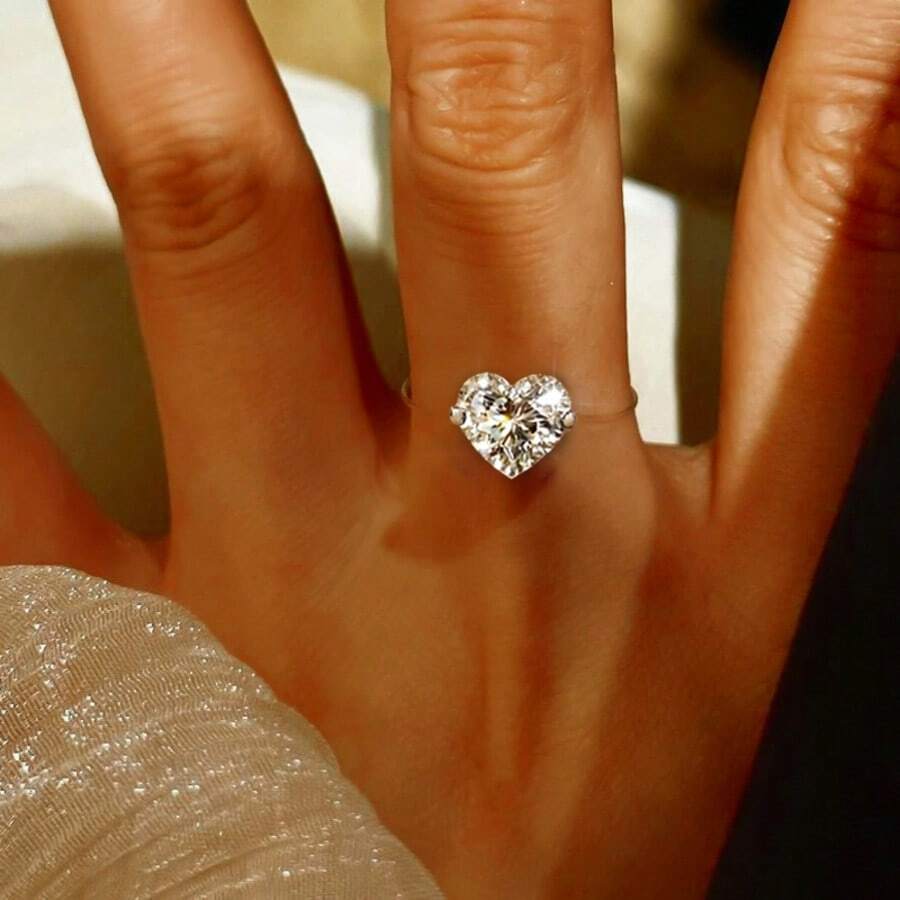 GLIMMER GI 1 chiếc nhẫn bạc S925 hình trái tim đính đá Cubic Zirconia, thiết kế tối giản, thanh lịch, phù hợp để đeo hàng ngày, đi nghỉ mát, làm quà tặng Ngày Valentine, sinh nhật, Ngày của Mẹ. - Trong sáng - Xem 1