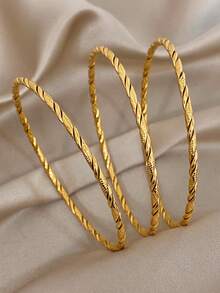 18K Gold Plated Stainless Steel Elegant Wavy Twisted Rope Bangle Bracelet Set, Casual Jewelry For Women Ladies, Summer Bohemia Beach Jewelry, Vacation Season, Gifts For Mom, For Daily Party Dates Gala Wedding Valentine Anniversary Music Festival Christmas, Dates, Easter Day - Multicolor - View 1