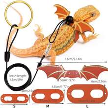 1pc Adjustable Leather Lizard Harness & Leash Set With Colorful Wings, Suitable For Small Pets Outdoor/Indoor Training - Multicolor - View 3