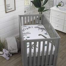 NoJo Baby-Saurus Photo Op Roar White Gray and Green Dinosaur with Clouds Nursery Fitted Crib Sheet Grey White Green - Gris Blanco Verde - Ver 3