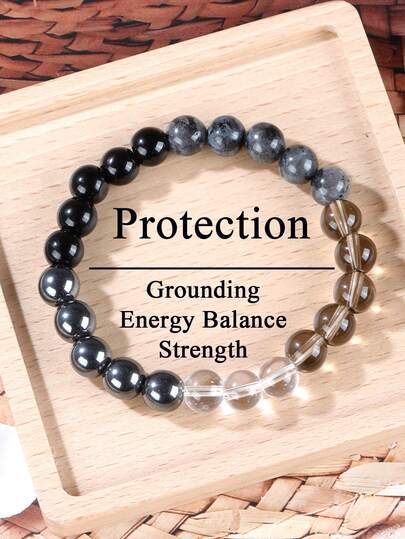 Men's Beaded Protection Bracelet With Onyx & Smoky Quartz & Hematite Grounding Bracelet, Absorb Negative Energy, Confidence Jewelry Gifts For Men And Women