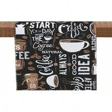 Coffee Themed Table Runner, Coffee Bean & Cup Design, Brown Background, Kitchen & Dining - Multicolor - View 9