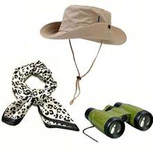 Animal Zoo Costume Accessories Set, Sun Bucket Hat, Bucket Hat, Leopard Print Scarf, Binoculars, Halloween Cosplay Outdoor Costume Accessories - Apricot - View 3