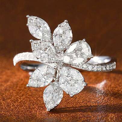 1 chiếc nhẫn Cubic Zirconia lấp lánh, phù hợp cho các cô gái tuổi teen, tuyệt vời cho sinh nhật, kỷ niệm, phụ kiện dự tiệc.