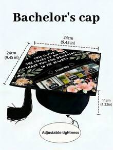 Customized Movie Film Photo Graduation Cap, Personalized Graduation Cap Decoration, Customizable Text Graduation Cap, Floral Pattern Graduation Cap Decoration Made Of Paper Material, One-Piece Design, Floral Print, Movie Film Photo Layout Suitable For Graduates, High School Graduates, College Graduates, Class Of 2026, For Students' Family Graduation Ceremony - Black - View 11