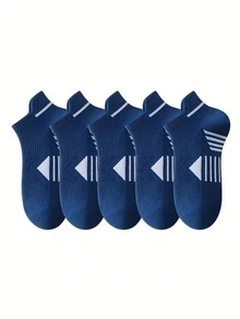 5 Pairs Men's Thin Mesh Breathable Running Sports Socks, Minimalist Solid Color & Striped Short Crew Socks For Summer - Multicolor - View 14