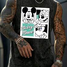 Disney Men's Short Sleeved T-Shirt Retro Style Printed Men's T-Shirt Mickey Mouse Cartoon Pattern Summer Casual Wear Suitable For Couples And Friends Gifts - 黑色 - 查看 10