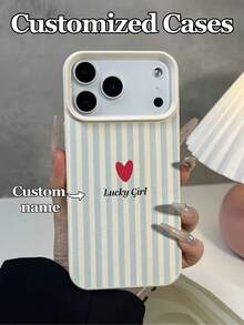 1pc Customizable Personalized Phone Case With INS-Style Pink & Blue Striped Heart Pattern, Compatible With Iphone 17 Pro Max/17 Air/16E/16 Pro Max/15/14 Plus/13/12/11, S24/20 Ultra/A52S/A31 A21S/A13/A05S, Note 13 Pro Plus/Note 10/Note 12C/Note 13C, Made Of TPU Material, Suitable For Self-Use Or Gifting To Girlfriends, Family, Friends For Holidays - White - View 3