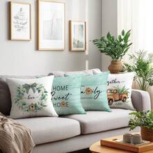 4pcs Minimalist Watercolor Green Floral Wreath Decorative Pillow Covers, Single-Sided Printed Soft Peach Velvet Material, 45*45CM Cushion Covers For Home, Bedroom, Living Room, Party, Holiday Decor, Sofa Throw Pillow Covers, Gift (No Pillow Insert) - Multicolor-4pcs - View 9
