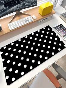 One-Pack Black And White Polka Dot Pattern Polyester Desk Mat - Washable Keyboard And Mouse Pad, Suitable For Office, Gaming, And Home Workspaces. Office Supplies, Modern Office Decor, Easy-To-Clean Surface, Mouse Pad. - View 1