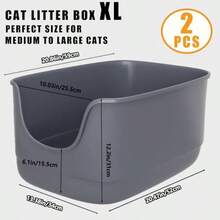 Caja de arena para gatos de lados altos 24.6 pulgadas de largo x 18.3 pulgadas de ancho x 12.2 pulgadas de alto bandeja de arena para gatos múltiples caja de arena abierta extragrande para - GrisWhi - Ver 3