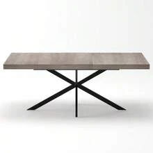 Mesa de comedor rectangular extensible de estilo retro de 140-180 cm con almacenamiento oculto, tablero de madera natural y placa central grabada del mismo color, ideal para comedor, cocina y sala de estar. Capacidad para 4-6 personas (gris). - Gris - Ver 1