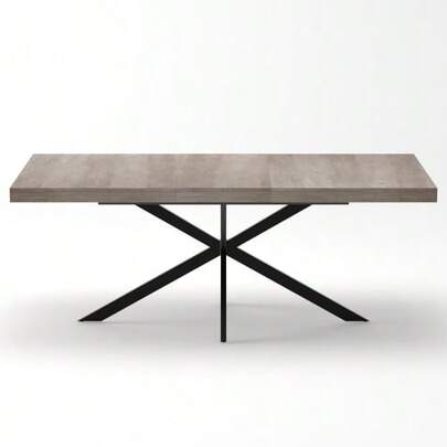 Extendable Rectangular Dining Table In Retro Style, 140-180 Cm, With Hidden Storage, Natural Wood Top And Matching Engraved Center Panel, Ideal For Dining Room, Kitchen And Living Room. Seats 4-6 People (Natural).