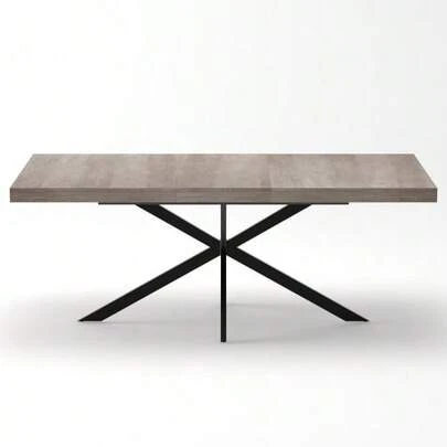 Extendable Rectangular Dining Table In Retro Style, 140-180 Cm, With Hidden Storage, Natural Wood Top And Matching Engraved Center Panel, Ideal For Dining Room, Kitchen And Living Room. Seats 4-6 People (Natural).