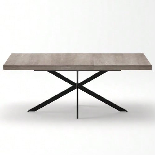 Extendable Rectangular Dining Table In Retro Style, 140-180 Cm, With Hidden Storage, Natural Wood Top And Matching Engraved Center Panel, Ideal For Dining Room, Kitchen And Living Room. Seats 4-6 People (Natural).