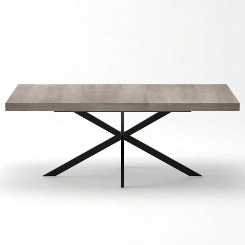 Mesa de comedor rectangular extensible de estilo retro de 140-180 cm con almacenamiento oculto, tablero de madera natural y placa central grabada del mismo color, ideal para comedor, cocina y sala de estar. Capacidad para 4-6 personas (gris). - Gris - Ver 1