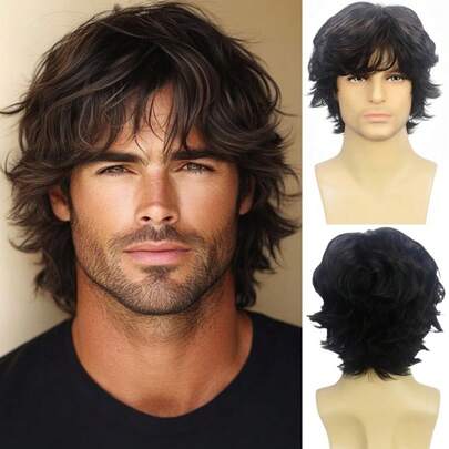 A 14 Inch Men's Brown Short Curly Wig With Layered Cuts And Natural Fluffiness, Suitable For Daily Wear, Parties, Halloween Costumes, And Role-Playing