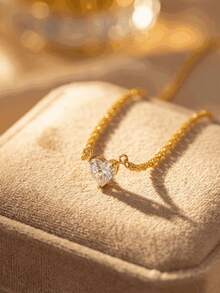 1pc 925 Sterling Silver Cubic Zirconia Infinity Heart Pendant Necklace, Delicate Jewelry Gift For Women - Gold - View 4