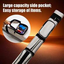 1/2 Split 5-Hole Pool Cue Case, 33.07" Leather Billiard Cue Stick Carrying Bag With Pockets - White - View 3