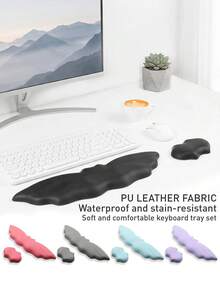 1 Set Of Bat-Shaped Pu Leather Keyboard Wrist Rest+Mouse Wrist Rest With Non-Slip Silicone Bottom Material Soft And Comfortable Skin-Friendly Hand Support Pad Can Relieve Hand Fatigue. It Is Suitable For Office Desktop Computer/Notebook Work Assistant/Desktop Decoration High-Grade Wrist Rest (Black) - View 3