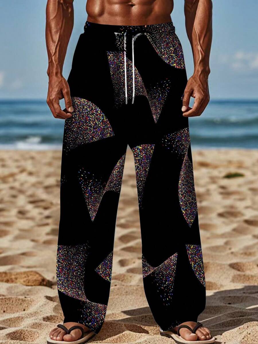 Abstract Galaxy Particles Swirl In Luminous Arcs Symbolizing Infinite Cosmic Energy And Festive Seaside Spirit Beach Pants For Men Lightweight 3D Printed Summer Wear - trắng - Xem 1