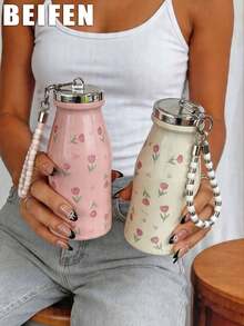 1pc Spring Fragrant Bottle Series, 280ml Small Capacity Rope Handle Milk Bottle, Stainless Steel Double-Wall Insulated Cup, Portable Cup, Milk Cup, Small Capacity, Travel Cup, Pocket Cup, Suitable For Travel, Home, Office, Gym, Outings, Gift For Partner, Father's Day, Mother's Day, Anniversary, Birthday - Multicolor - View 2
