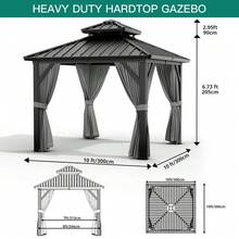 FESTIWOW 10x10 Ft Hardtop Gazebo With Curtains And Netting, Outdoor Patio Gazebo With Aluminum Frame And Double Metal Roof, For Backyard, Lawn - B - View 2