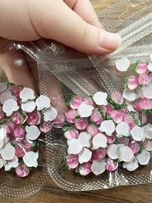 50颗3D树脂粉色水果桃子美甲水钻，10x11mm渐变桃子美甲饰品，DIY夏季水果美甲桃子配件 - 彩色 - 查看 3