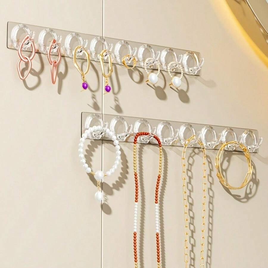 1pc/2pcs Minimalist Style Mirror Cabinet Hanging Necklace Organizer Rack, Ring Bracelet Tangle-Free Wall Mount Earring Display Stand