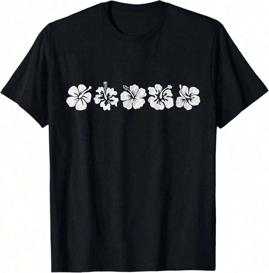 Aloha Hawaiian Hibiscus Flower Surfer T-Shirt - Summer Tops - Black - View 1