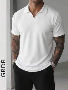 GRDR 男士夏季 Polo 领短袖 T 恤，适合商务、办公、会议等场合 - 白色 - 查看 3