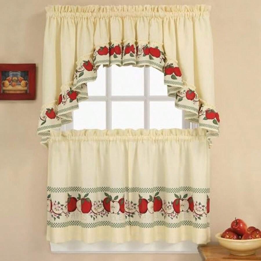 CHF and You Red Delicious Country Apples - Juego de Cortinas de Ventana de 3 Piezas, Color Marfil, 56 x 24 Pulgadas - Marfil - Ver 1